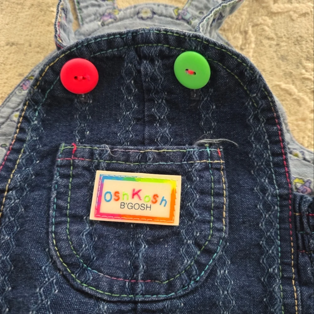 Vintage 1990s OshKosh B'Gosh Dark Blue Denim Neon Button Overalls